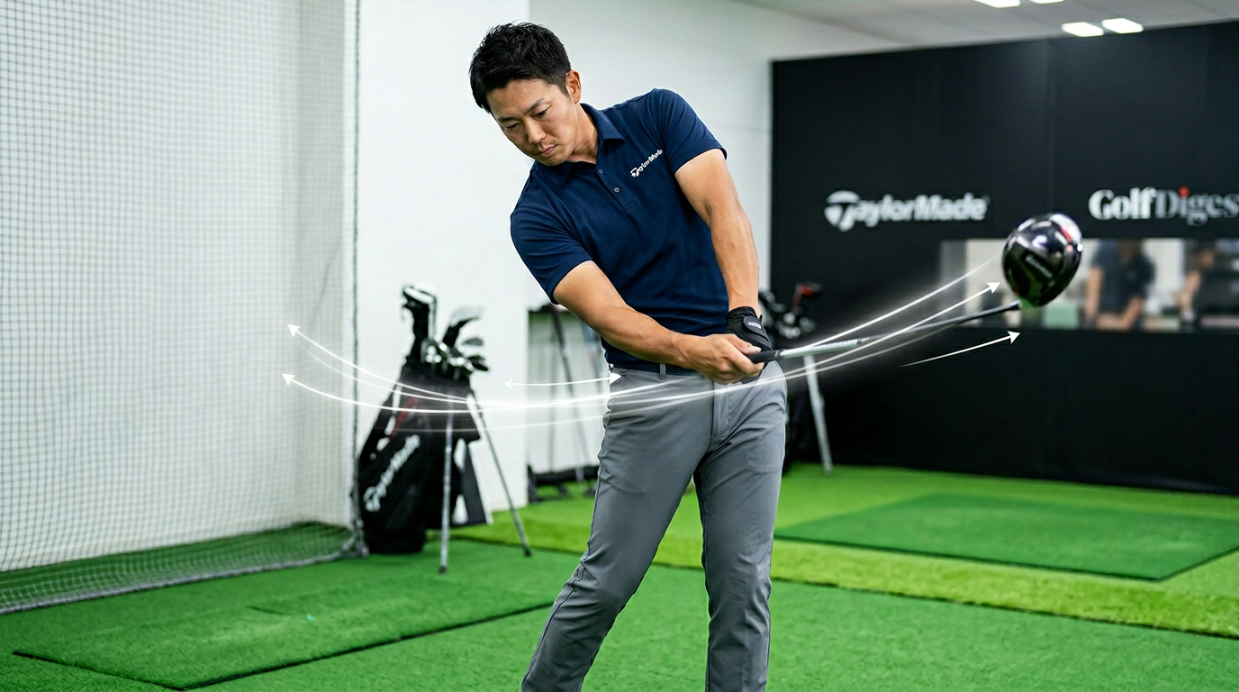 左手をおへそで止めるドライバー術